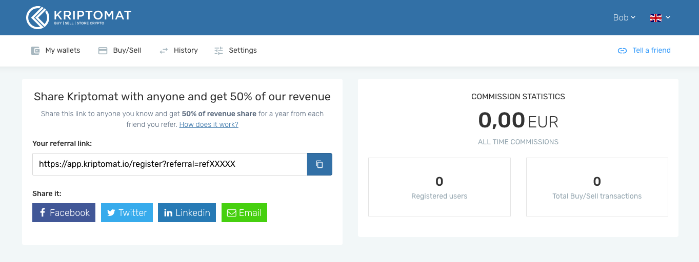 kriptomat referral dashboard