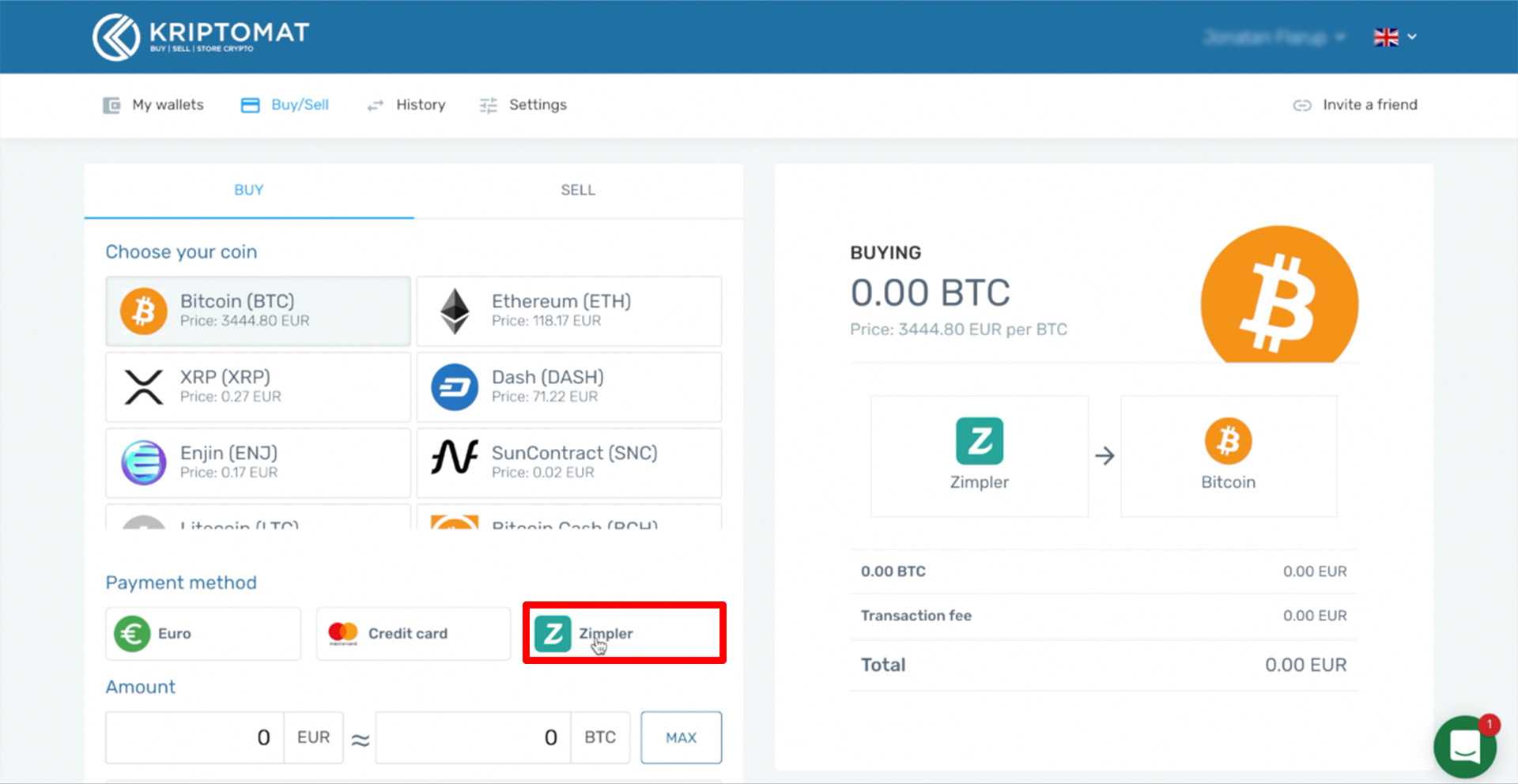 buy crypto with zimpler tutorial 2